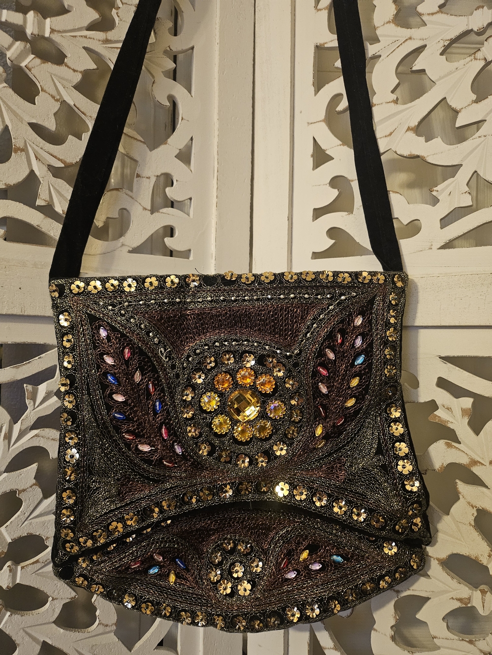Gypsy Boho Beaded Crossbody Bag with Multicolor Gems